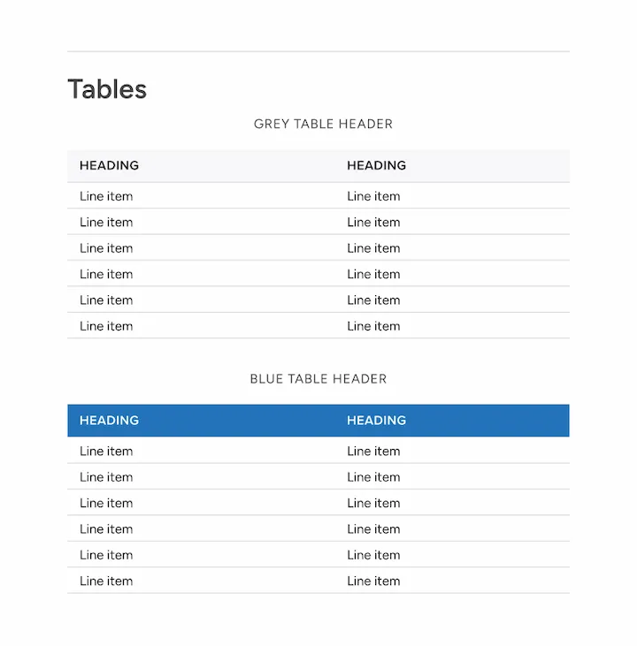 Components - tables