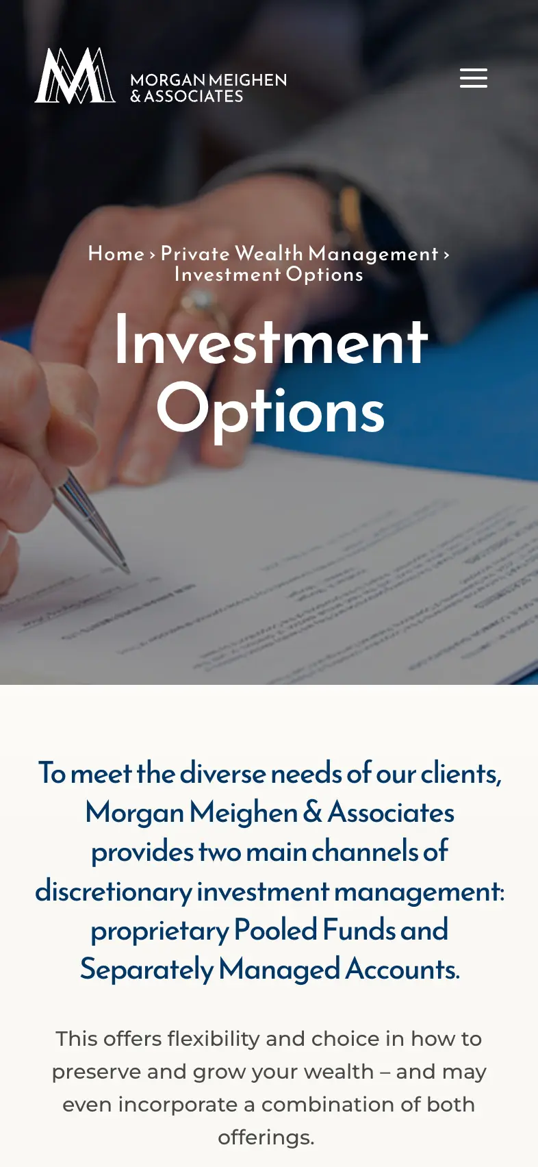 Investment Options page on mobile.