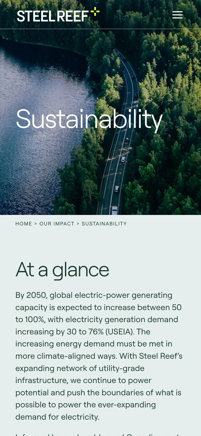 Sustainability page hero on mobile.