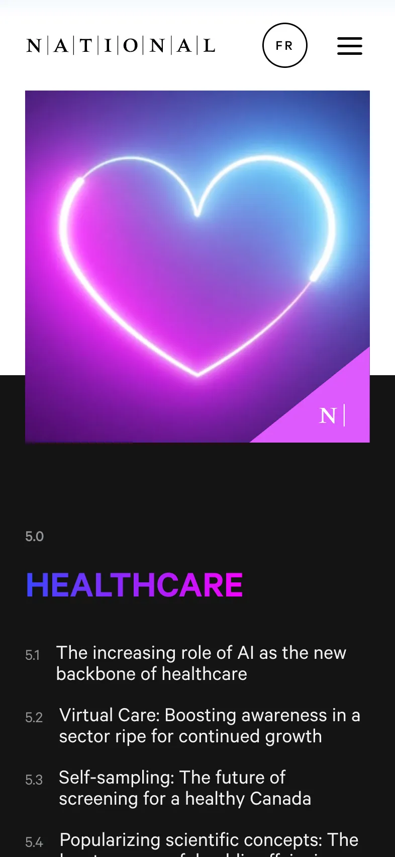 Healthcare page on mobile.